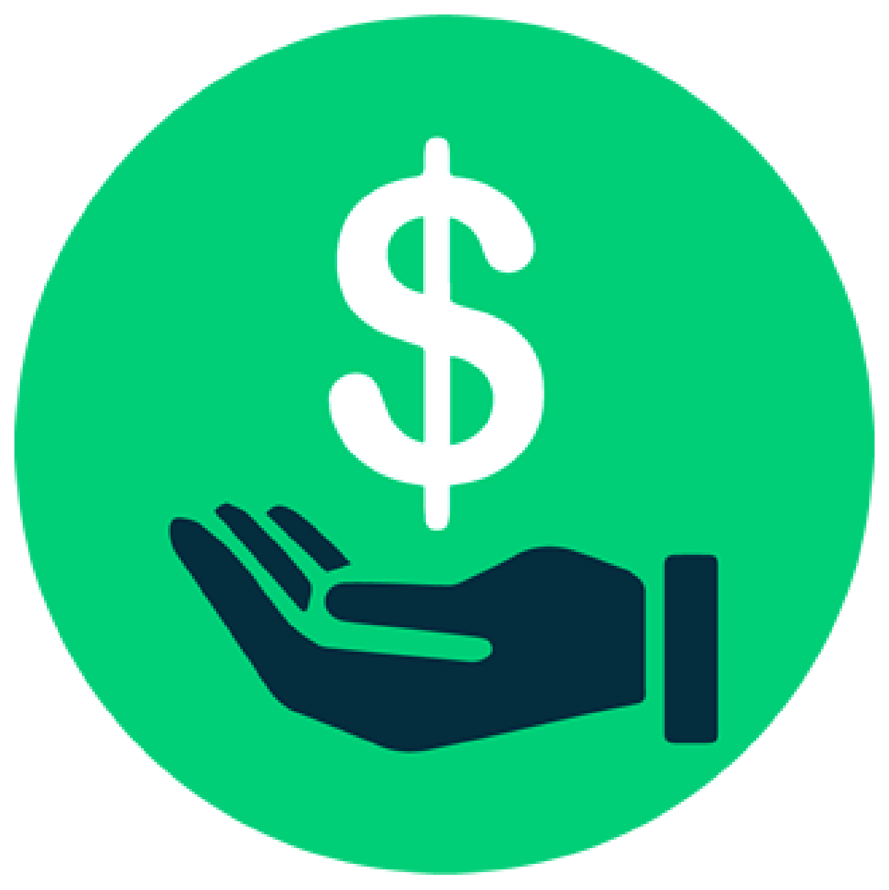 Icono verde con mano y símbolo del dinero